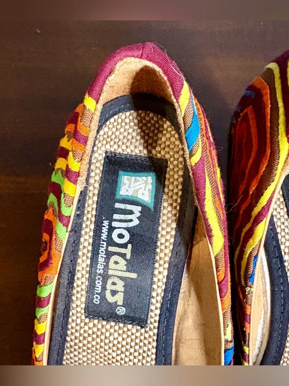 Handmade Guatemalan Textile Wedge Heels Multicolor Boho Geometric Pattern - sz 6